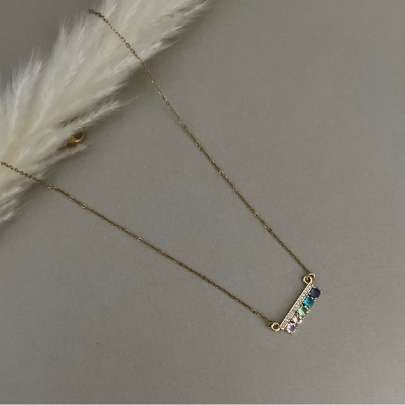 Cubic Zirconia Colorful Boho Chic Gold Necklace - Trendy Gold Necklace - Picture 13 of 16